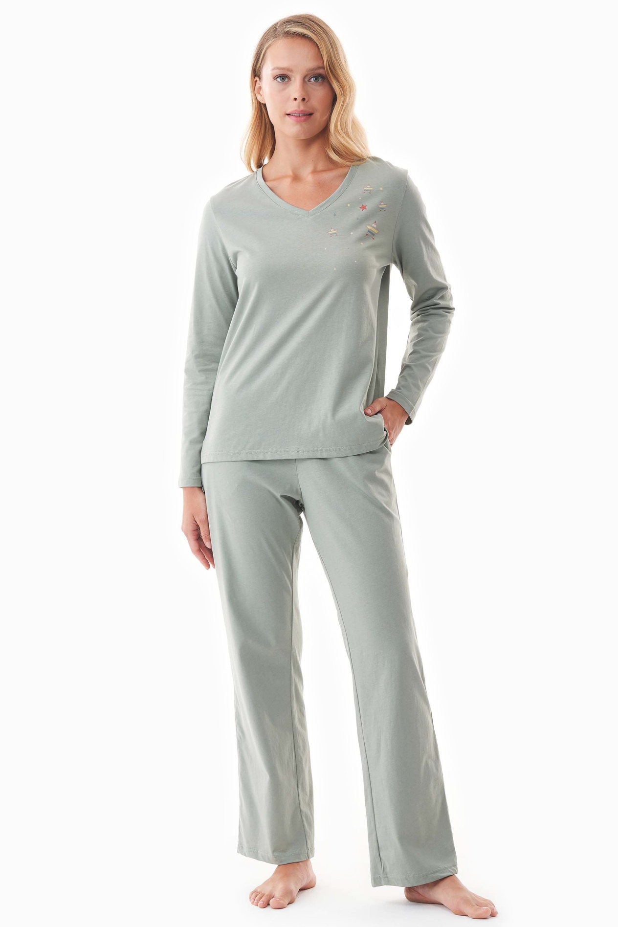ORGANICATION Damen vegan Pyjama Set Tieerra SalbeigrÃ¼n