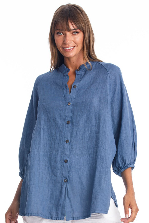 RAVENS VIEW IBIZA Damen vegan Leinenhemd Mei Indigoblau