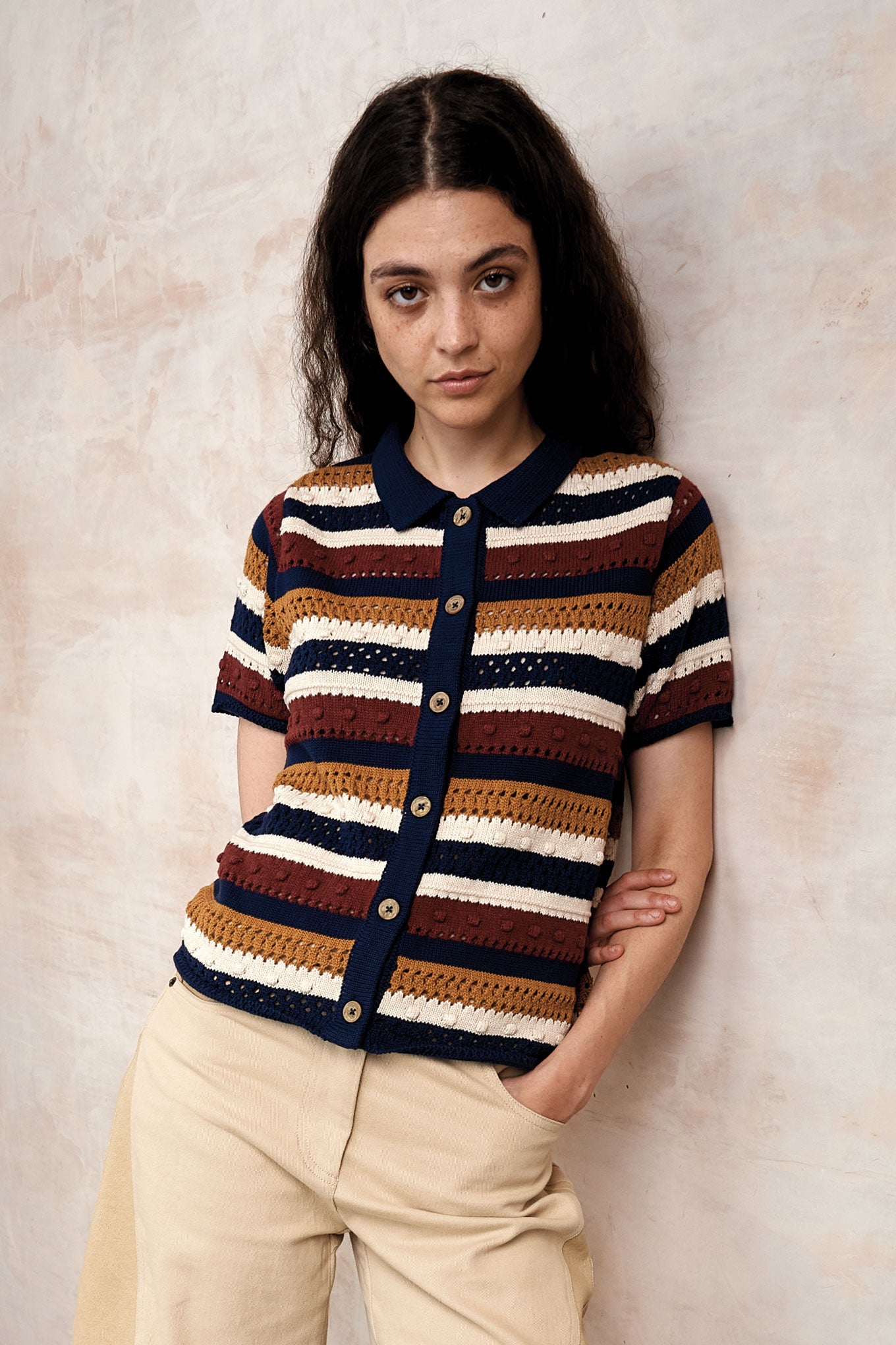 KOMODO Damen vegan Cardigan Clara Mehrfarbig Beige Blau Braun