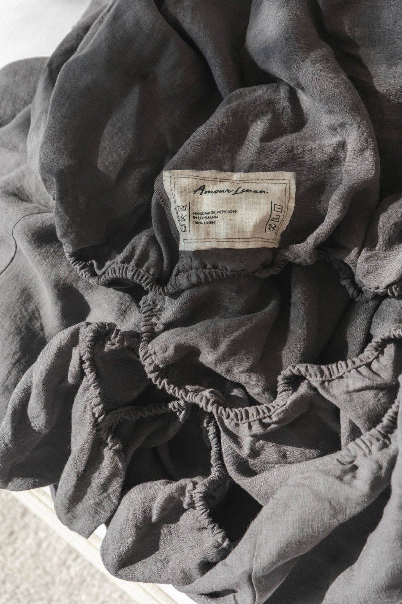 AmourLinen unisex vegan Spannbetttuch Holzkohle