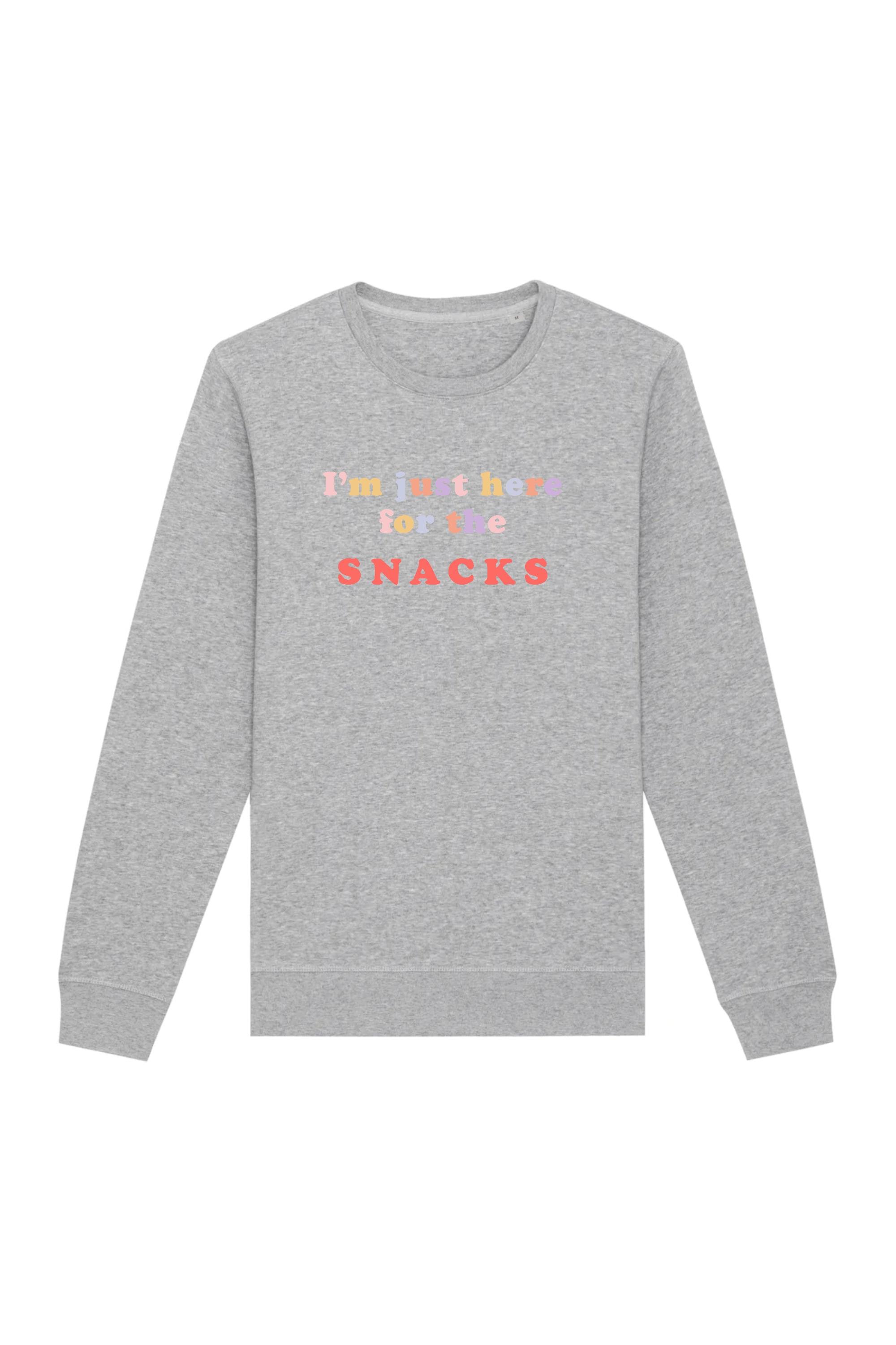 Oat Milk Club Damen vegan Sweatshirt Just Here For The Snacks Grau