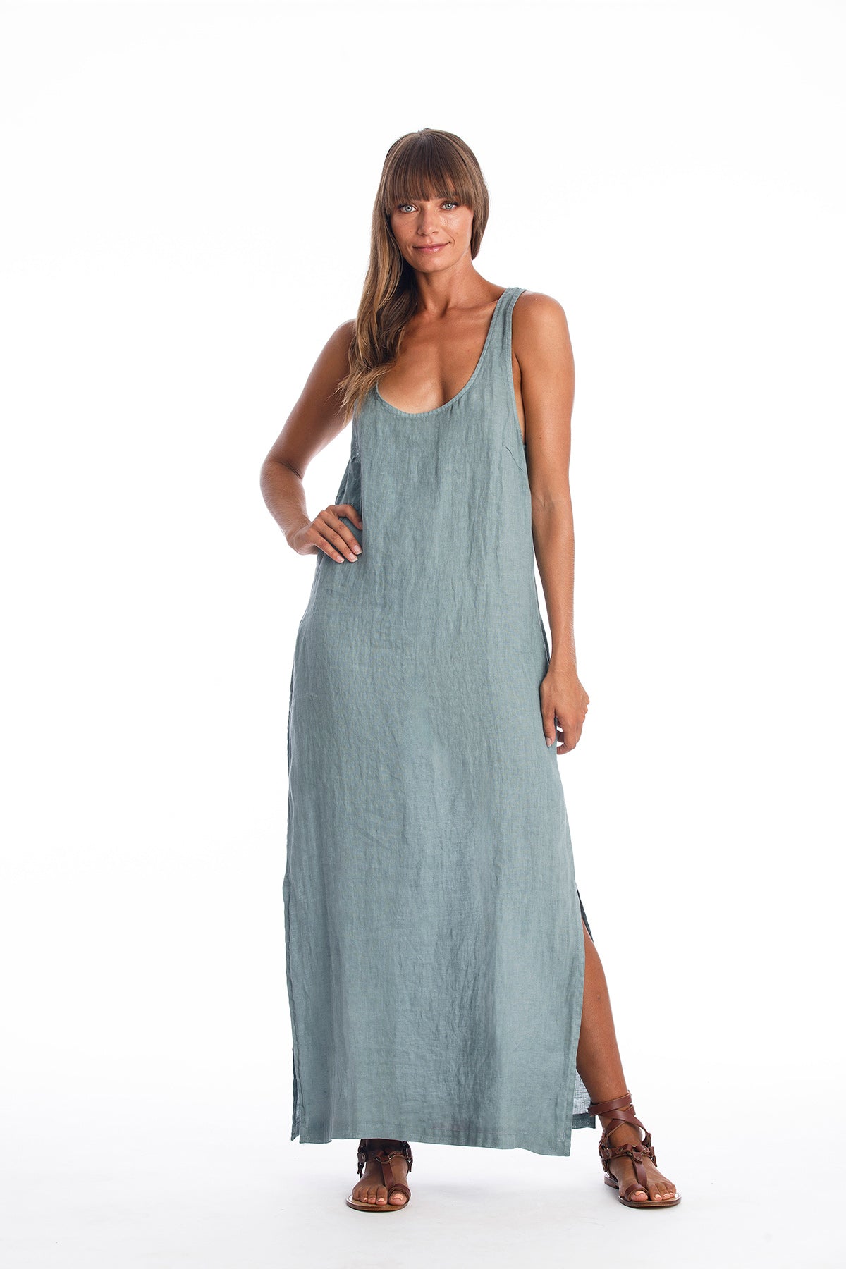 RAVENS VIEW IBIZA Damen vegan Leinenkleid Ariana Chinois Grün