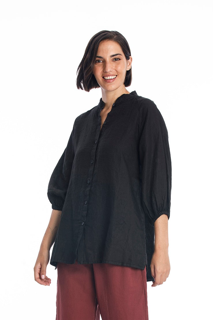 RAVENS VIEW IBIZA Damen vegan Leinenhemd Mei Schwarz