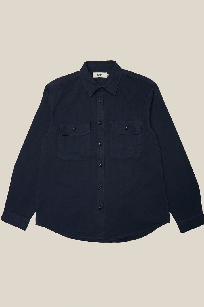 WOTE Herren vegan Freizeithemd Dunkelblau
