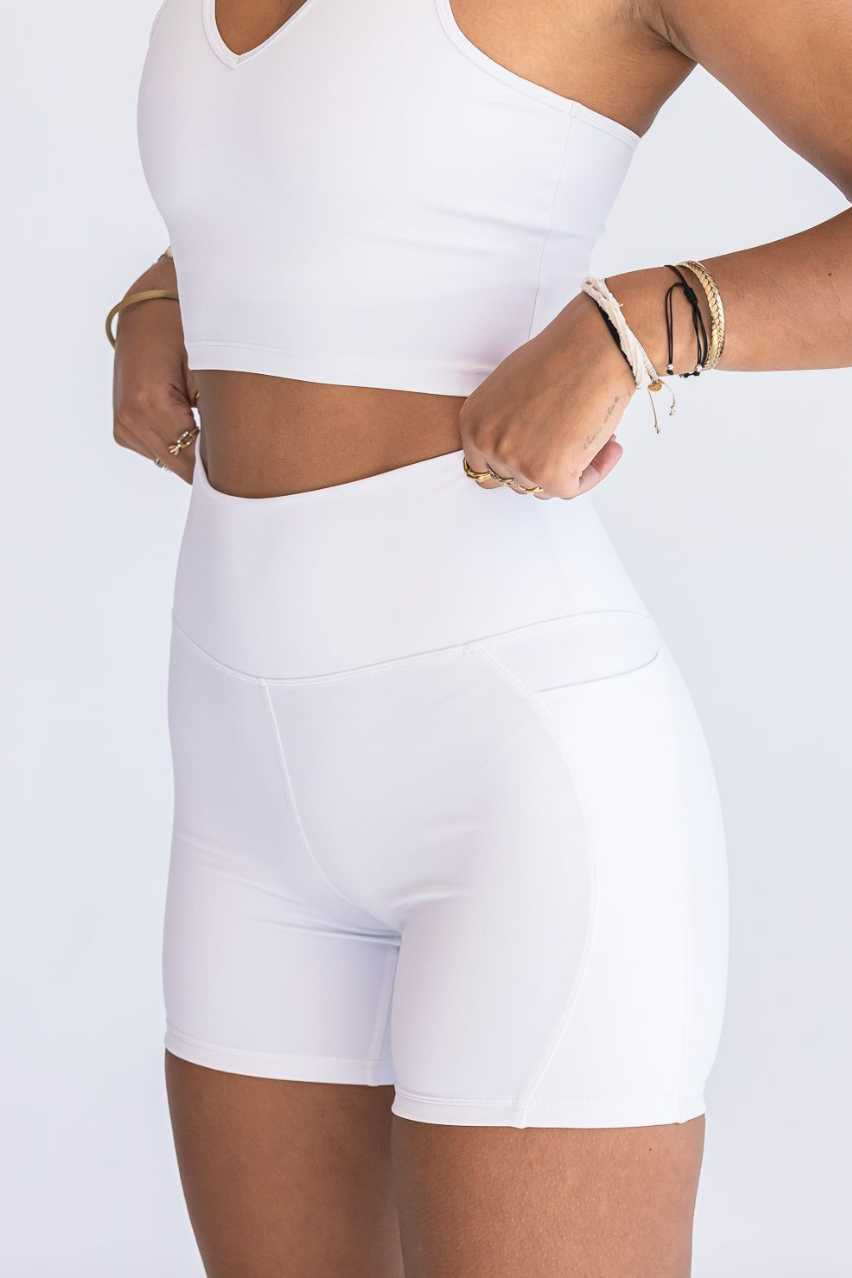 SEAAV Damen vegan Shorts Biker 5'' Mit Taschen WeiÃŸ