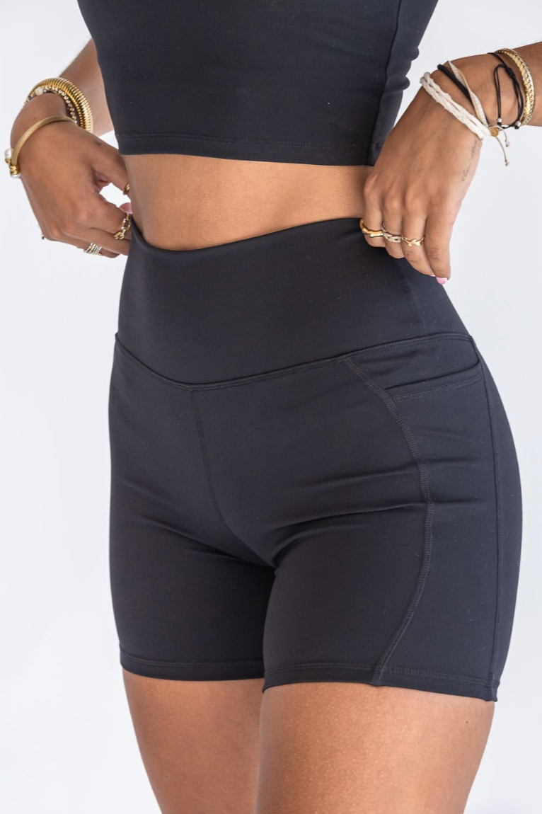 SEAAV Damen vegan Shorts Biker 5'' Mit Taschen Onyx Schwarz