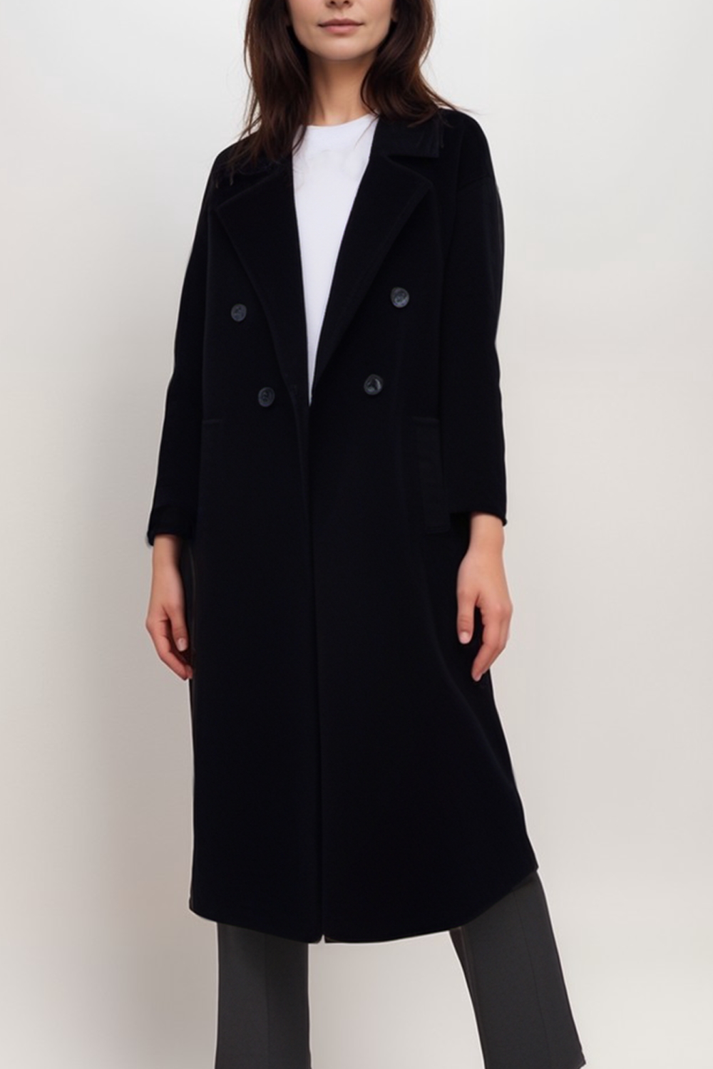 Will's Vegan Store Damen vegan Mantel Zweireihig Vegan Wolle Schwarz