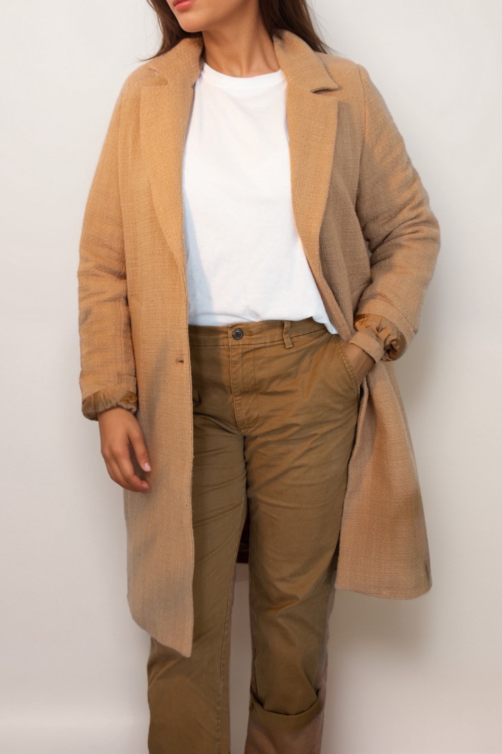 Will's Vegan Store Damen vegan Strukturierter Mantel Aus Veganer Wolle Camel