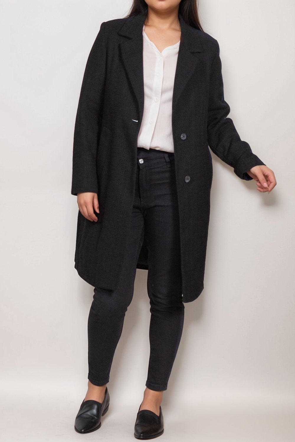 Will's Vegan Store Damen vegan Mantel Strukturierte Vegane Wolle Schwarz