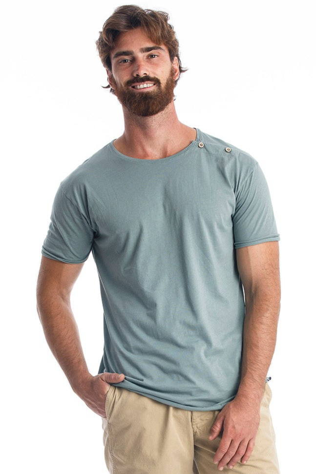 RAVENS VIEW IBIZA Herren vegan Tee Egan Knopf Chinois GrÃ¼n