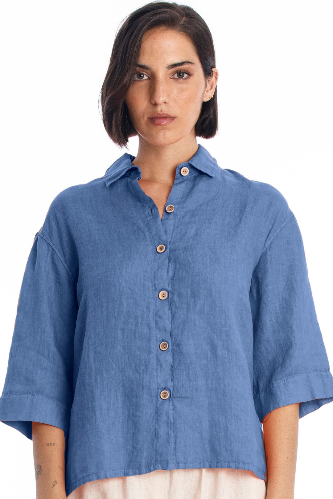 RAVENS VIEW IBIZA Damen vegan Bluse Sommer Indigoblau