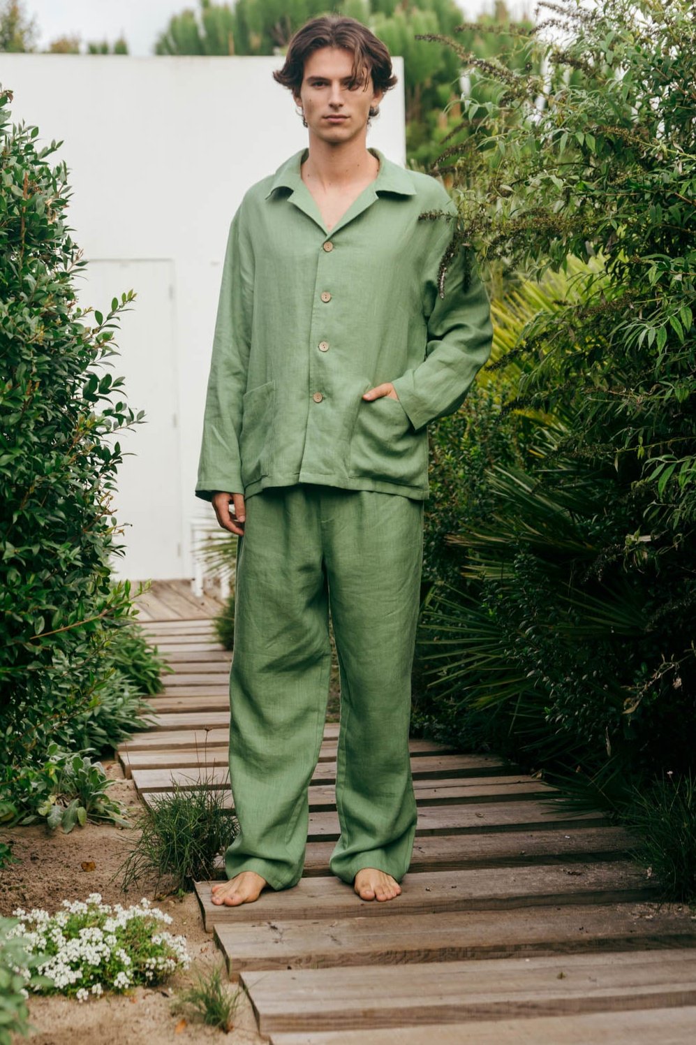 AmourLinen Herren vegan Set Loungewear Oliver Matcha Grün