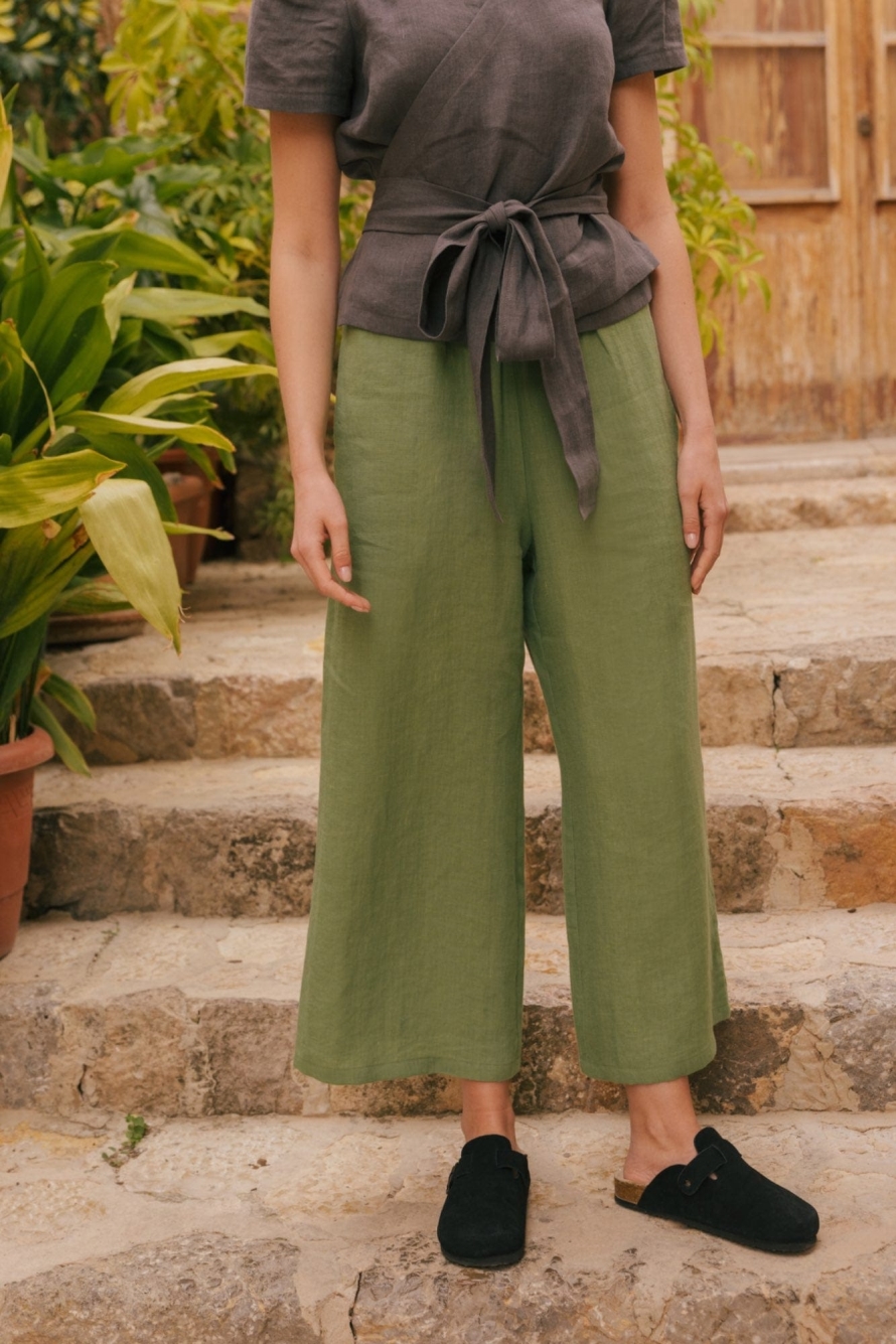 AmourLinen Damen vegan Hose Tokyo Matcha Grün