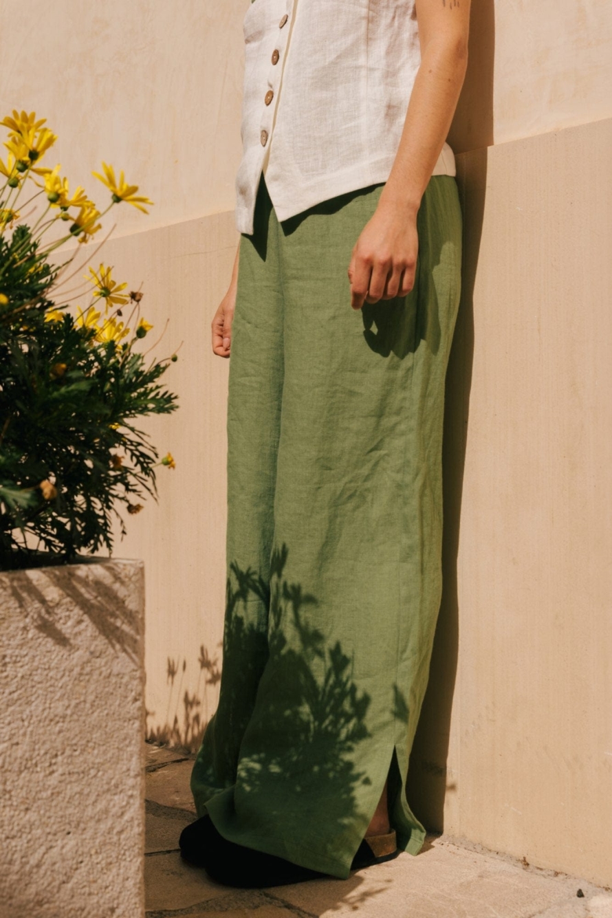 AmourLinen Damen vegan Hose Leah Matcha Grün