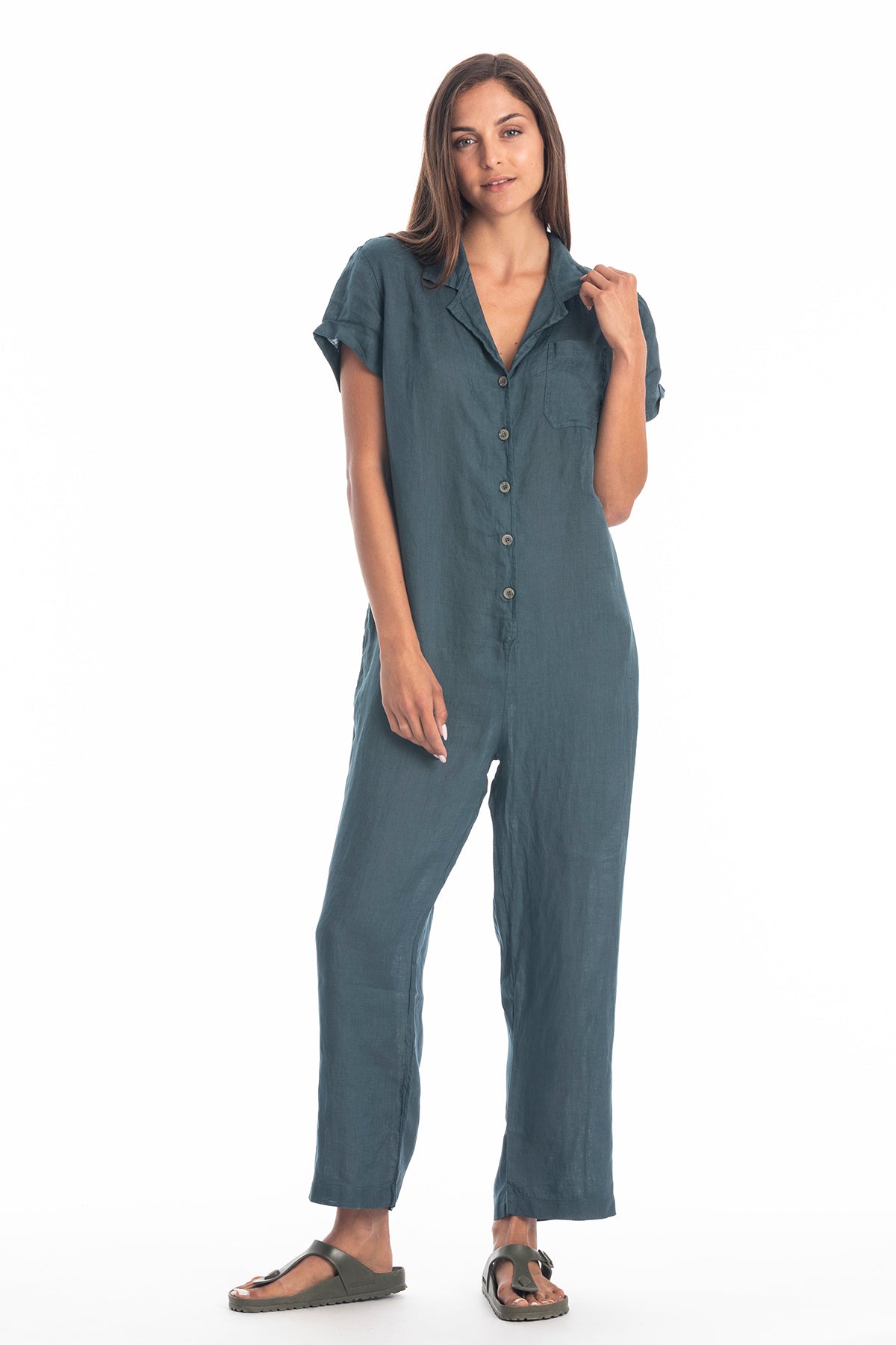 RAVENS VIEW IBIZA Damen vegan Jumpsuit Portofino Leinen Ozeanblau