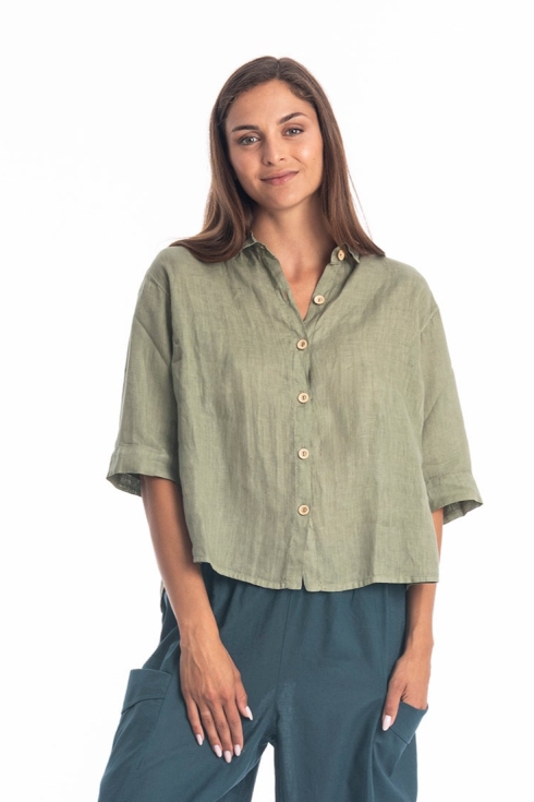 RAVENS VIEW IBIZA Damen vegan Bluse Sommer Khaki