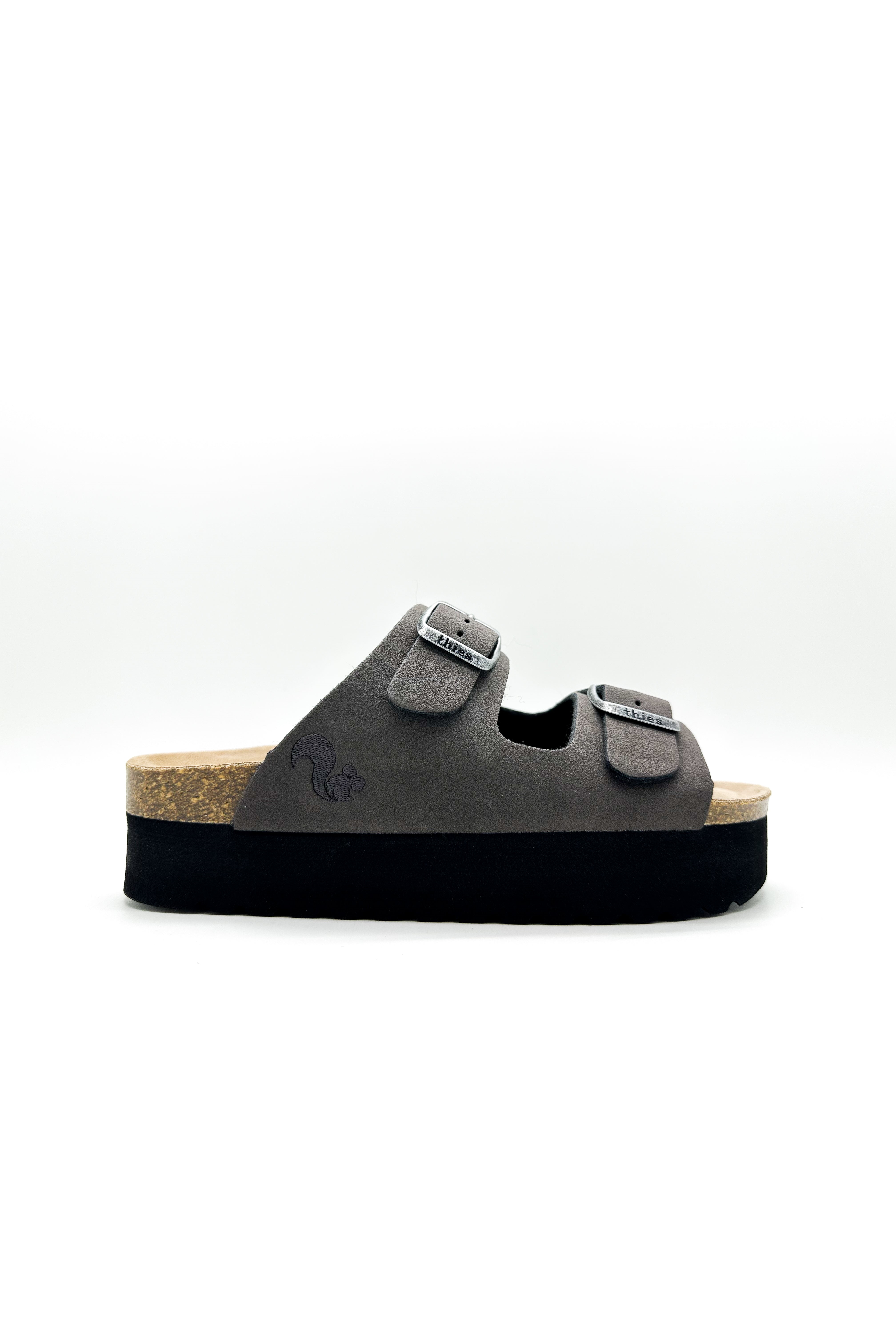 thies Damen vegan Sandalen Plateau Holzkohle