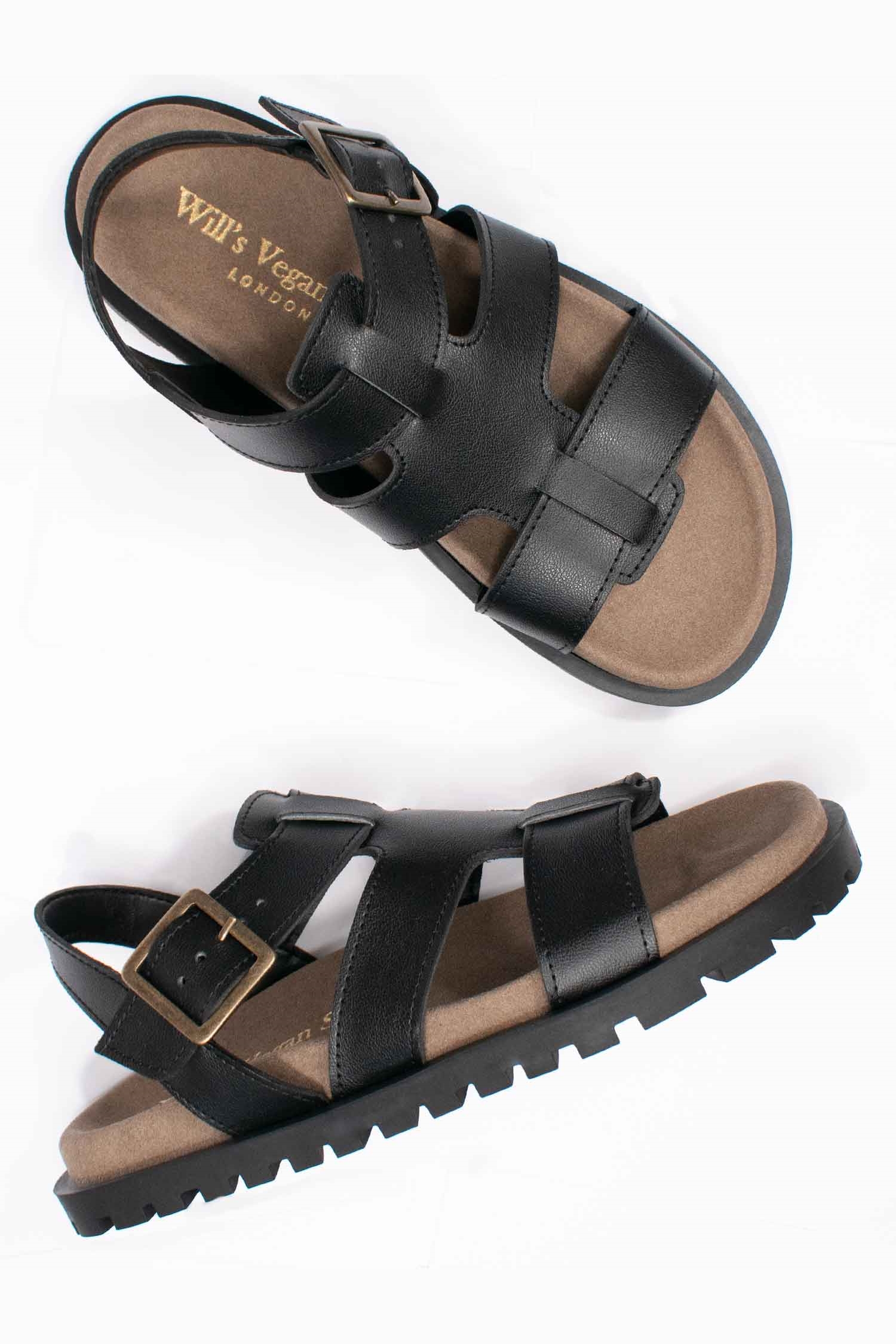 Will's Vegan Store Damen vegan Sandalen Gladiator Footbed Schwarz