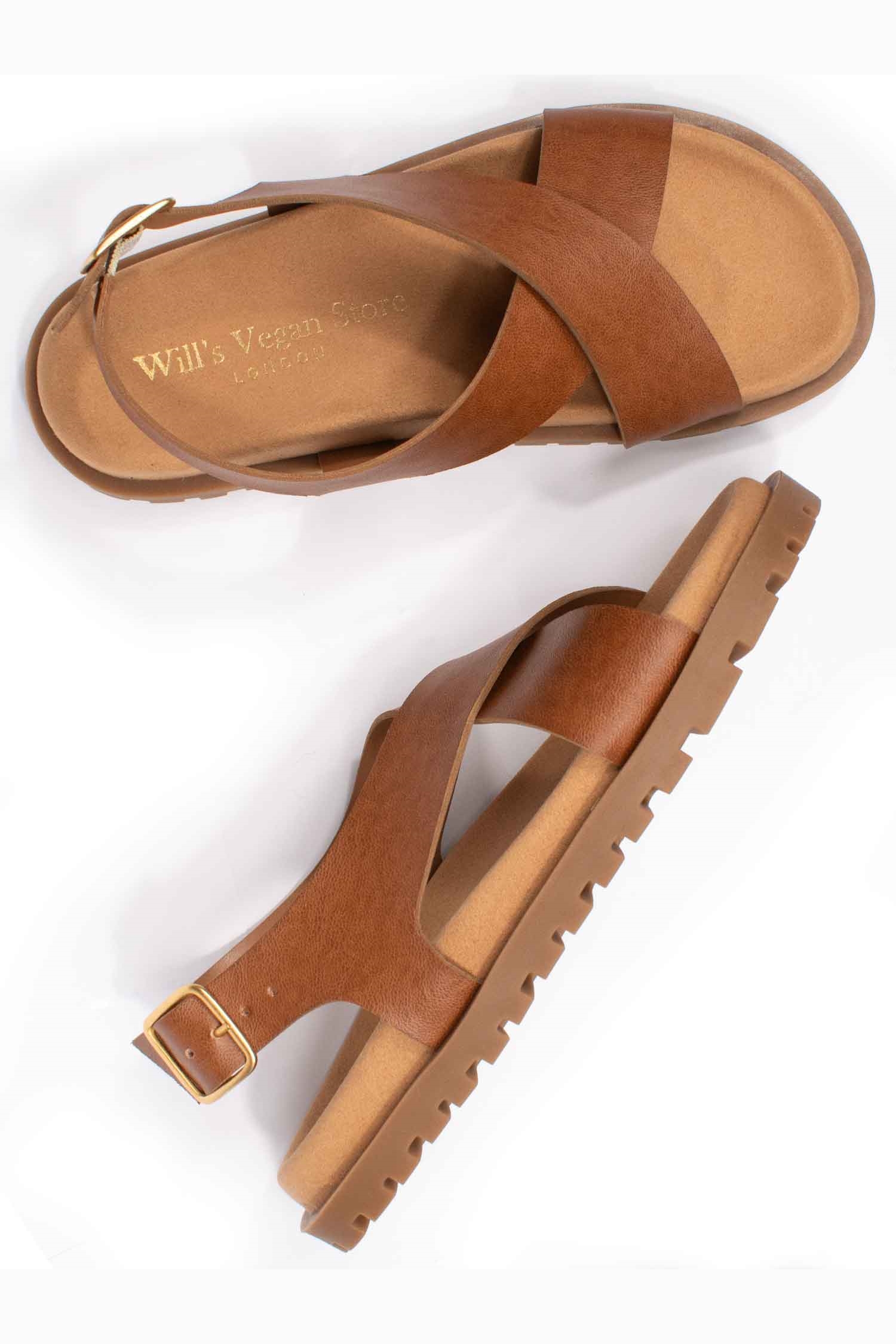 Will's Vegan Store Damen vegan Sandalen Cross Over FuÃŸbett Tan