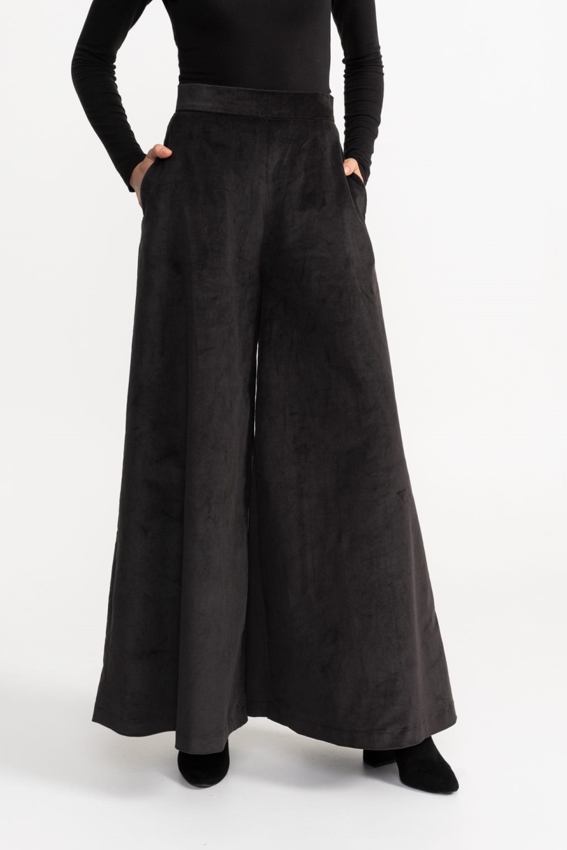 De IONESCU Damen vegan Hose Palazzo Kord Holzkohle Grau
