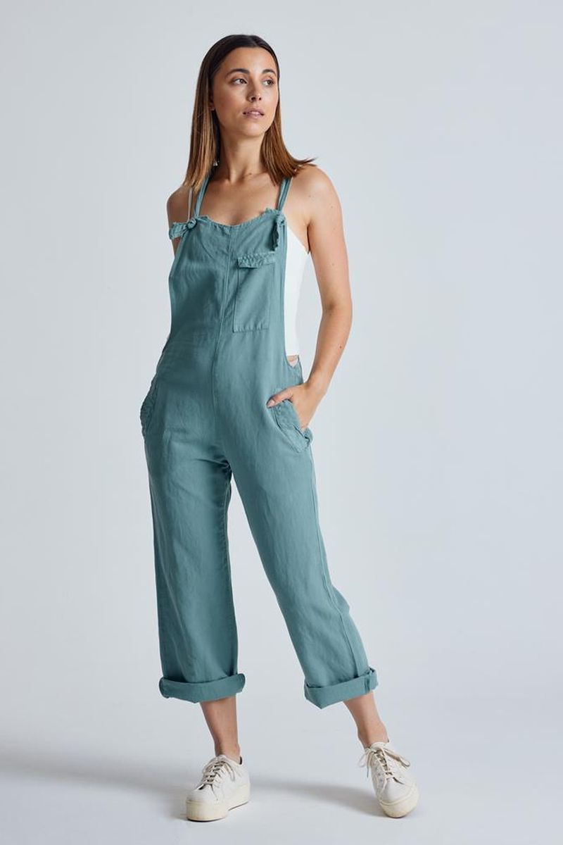Flax and Loom Damen vegan Latzhose Leinen Mary Lou Retro Blau