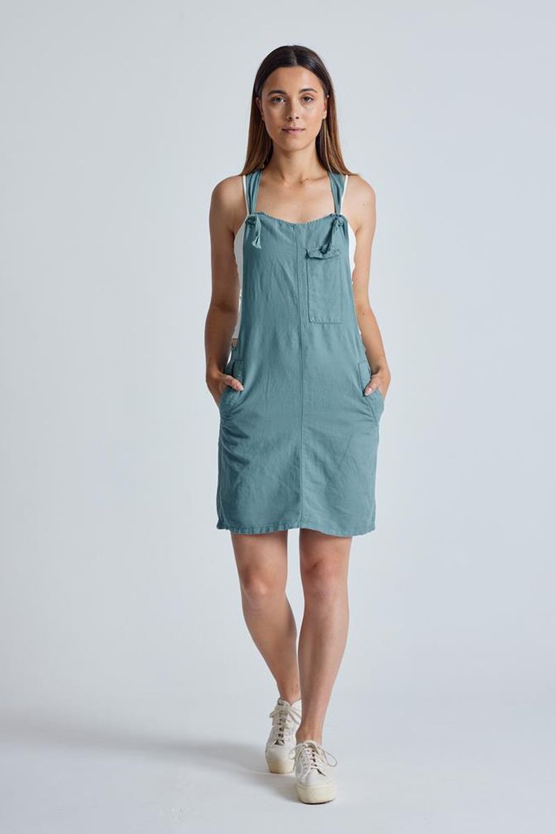 Flax and Loom Damen vegan Kleid Latzhose Peggy Retro Blau