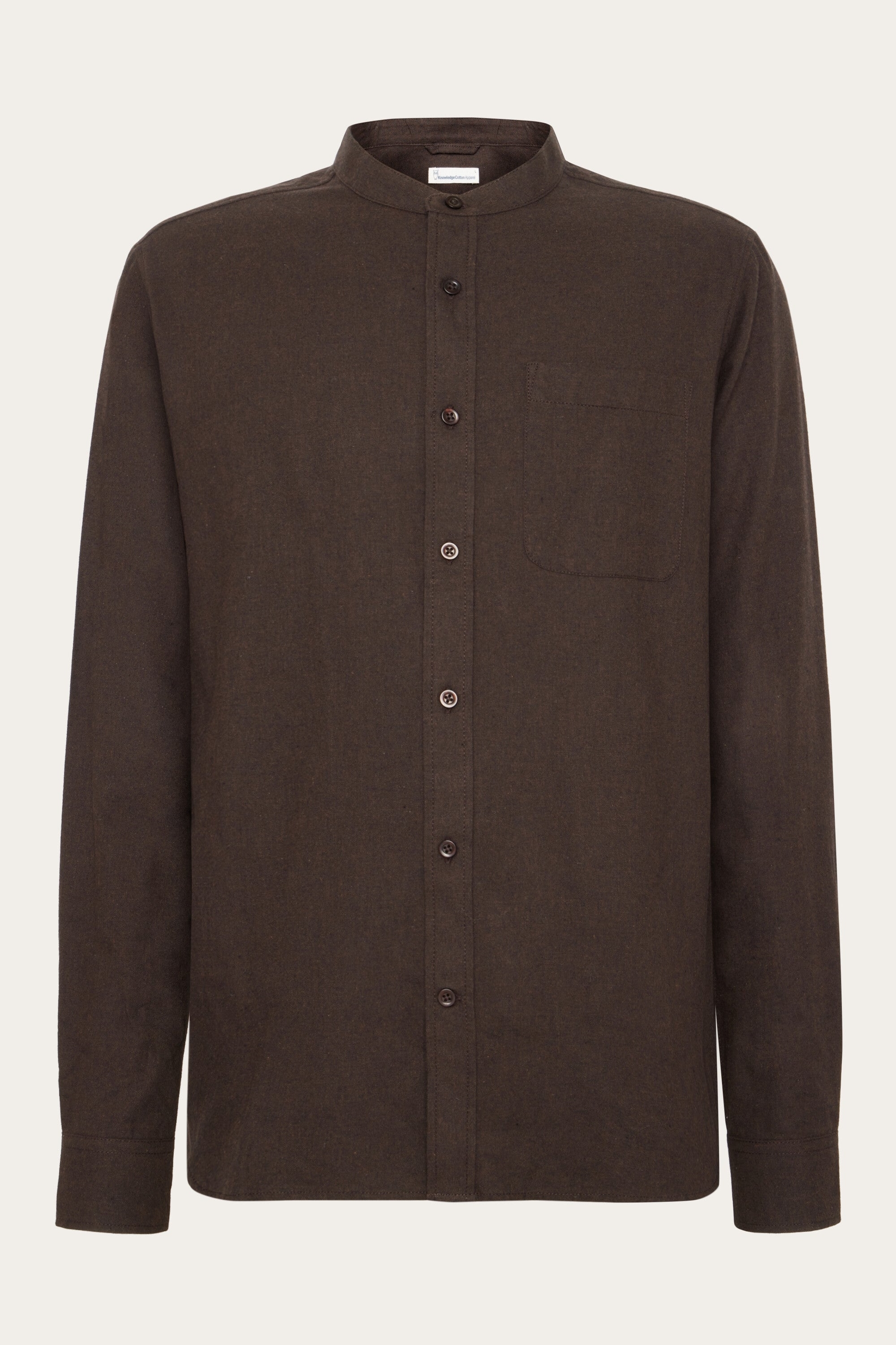 KnowledgeCotton Apparel Herren vegan Hemd Stehkragen Regular Melange Chocolate Torte