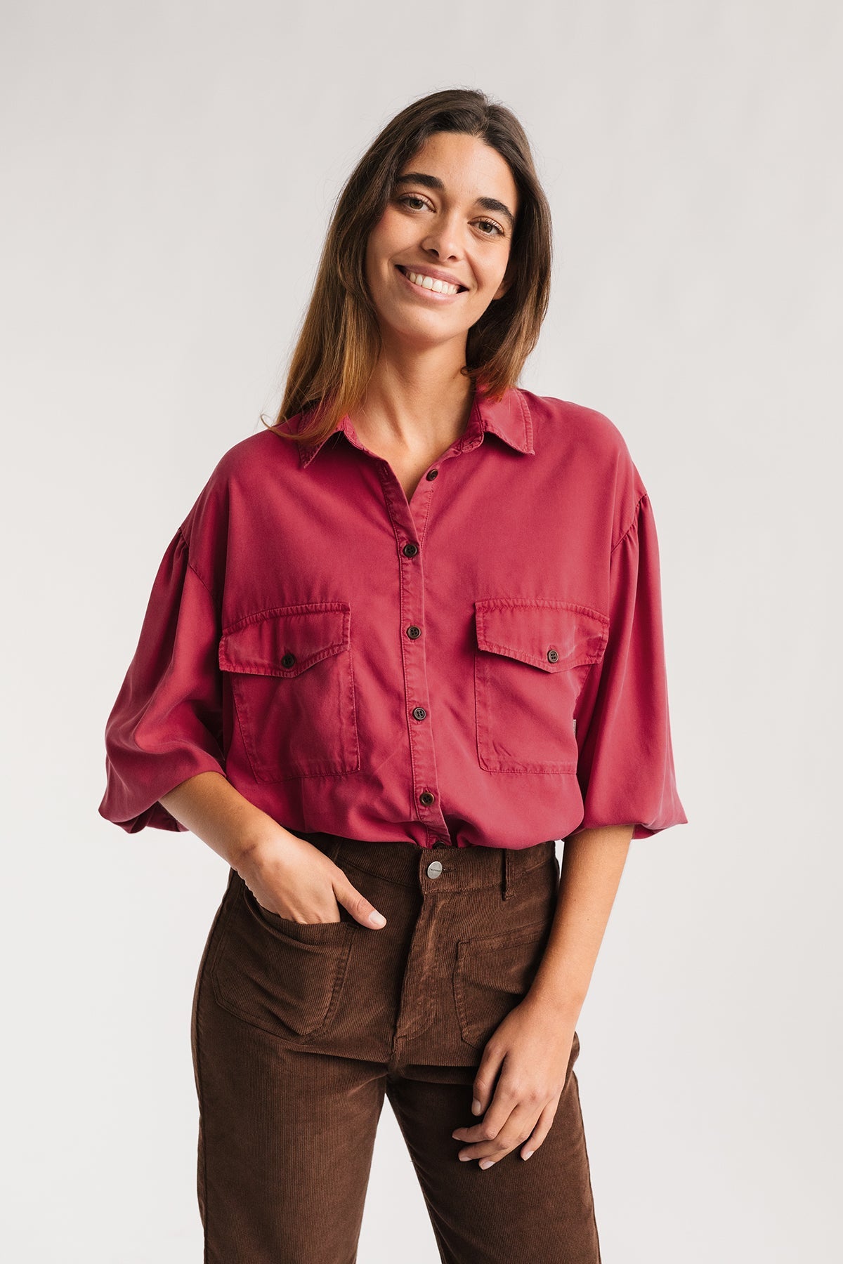 TWOTHIRDS Damen vegan Hemd Hamushin Verwaschenes Fuchsia