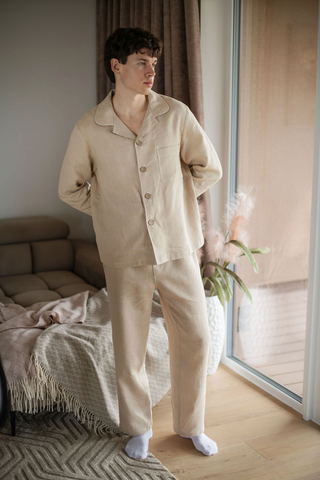 Amber Linen Herren vegan Pyjama Set Canada Pale Sand