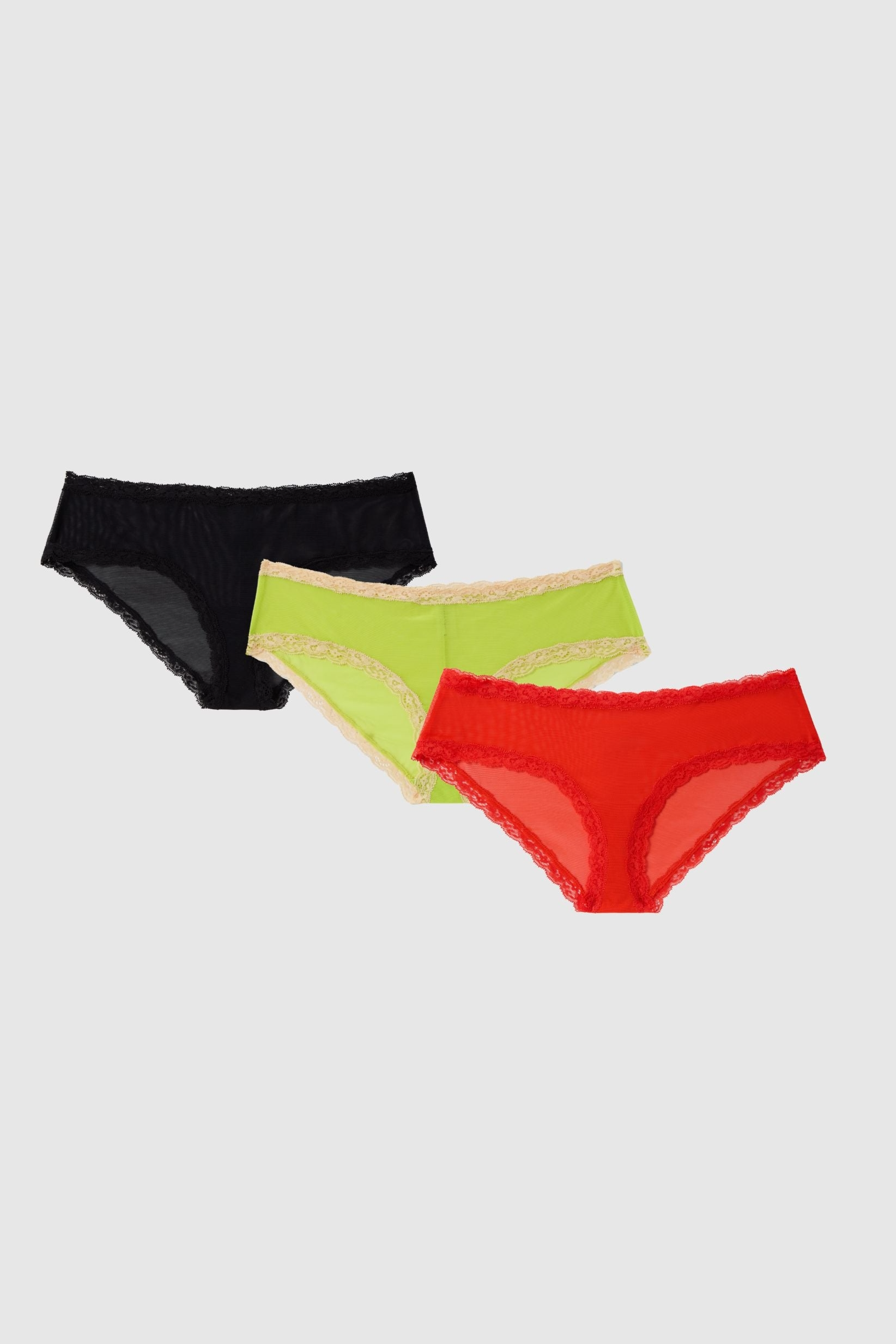 Understatement Damen vegan Multipack 3x Slips Mesh Lace Multicolor