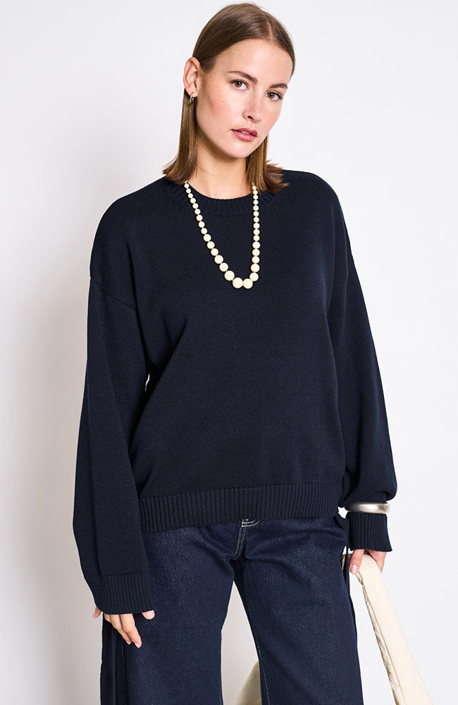 JAN 'N JUNE Damen vegan Pullover Caper Krawatte Nacht Herbst
