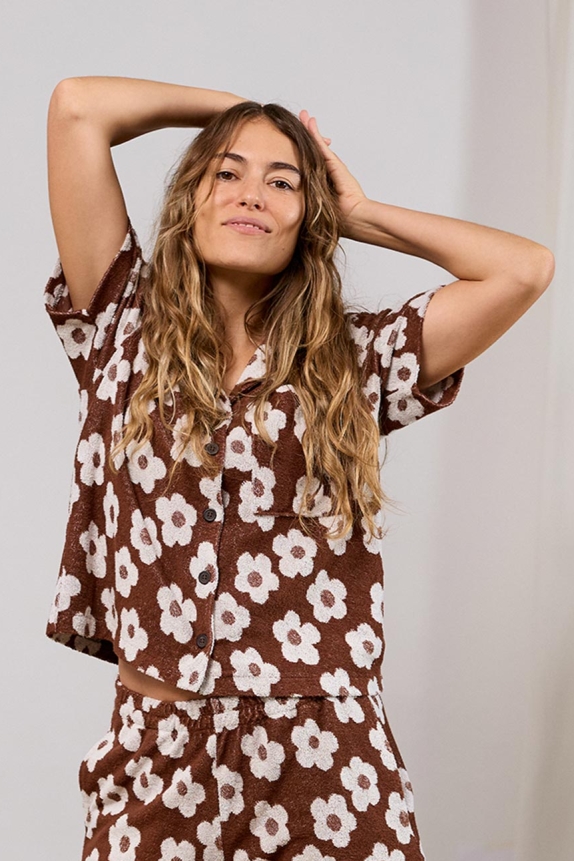 TWOTHIRDS Damen vegan Hemd Pennata Chocolate Daisies Braun