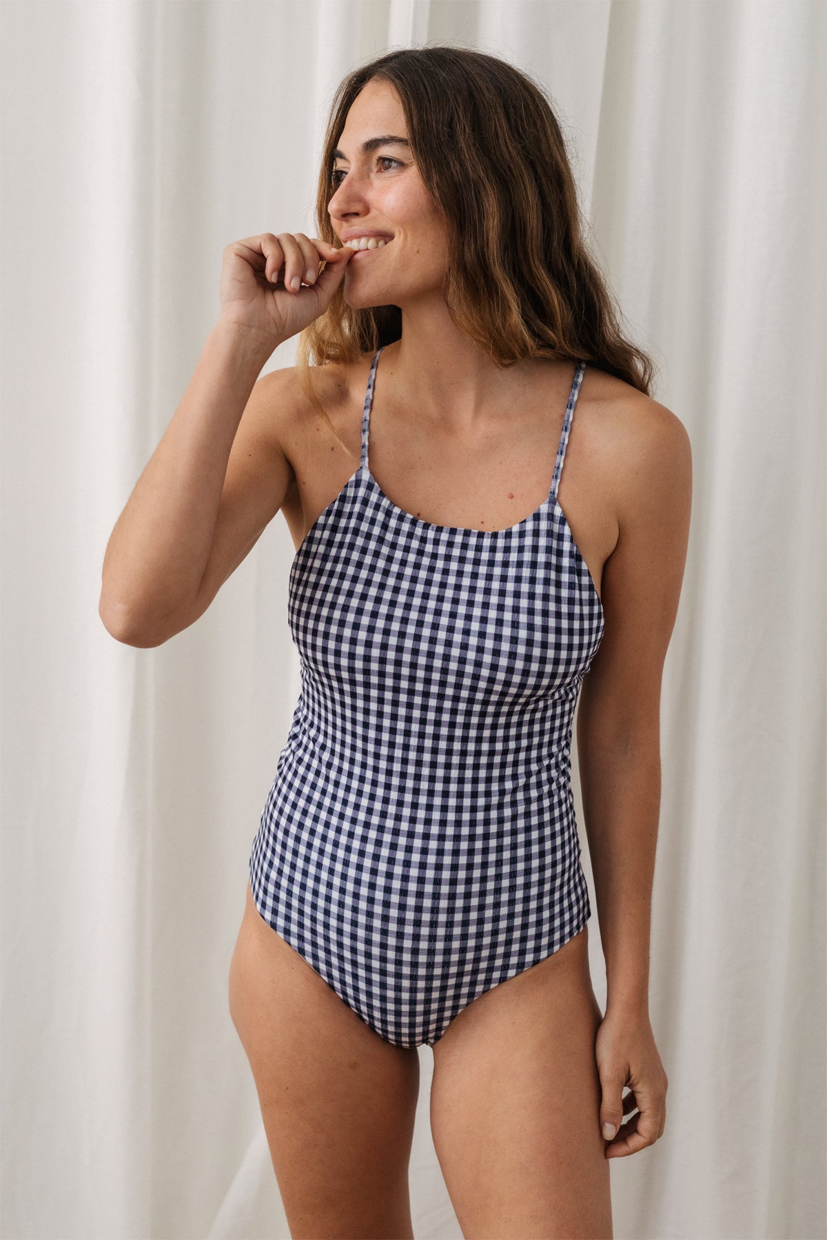 TWOTHIRDS Damen vegan Badeanzug Portrush Vichy Schwarz