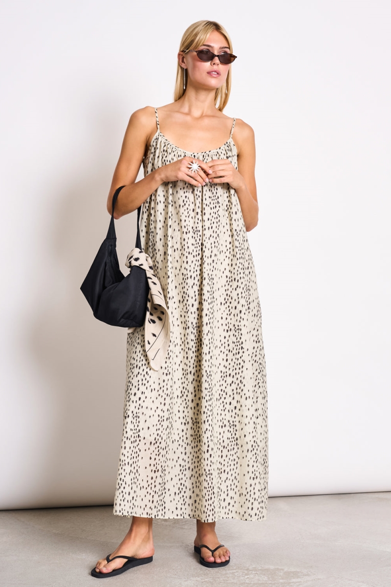 JAN 'N JUNE Damen vegan Maxikleid Spaghetti Tova Dalmatiner Dots
