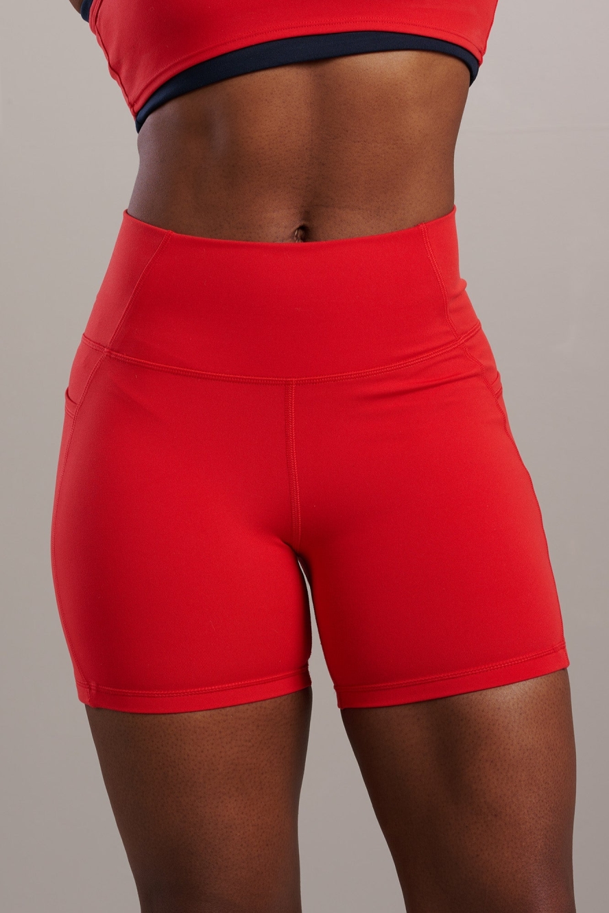 SEAAV Damen vegan Biker Shorts 5' Mit Taschen Rot