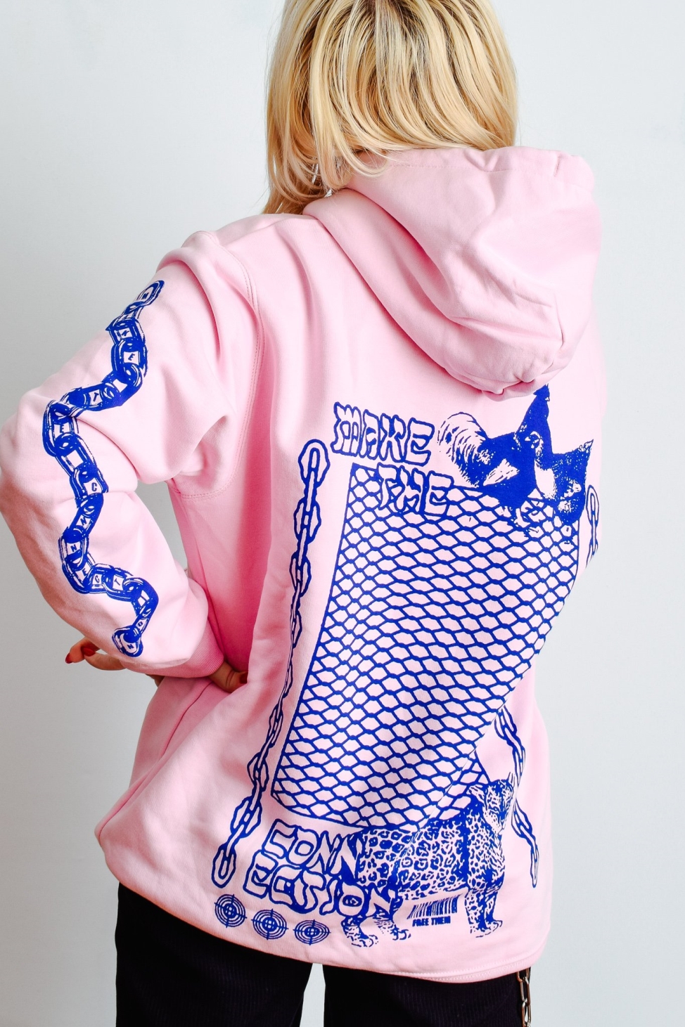 Plant Faced Clothing Damen vegan Make The Connection Hoodie - Roze X Blauw