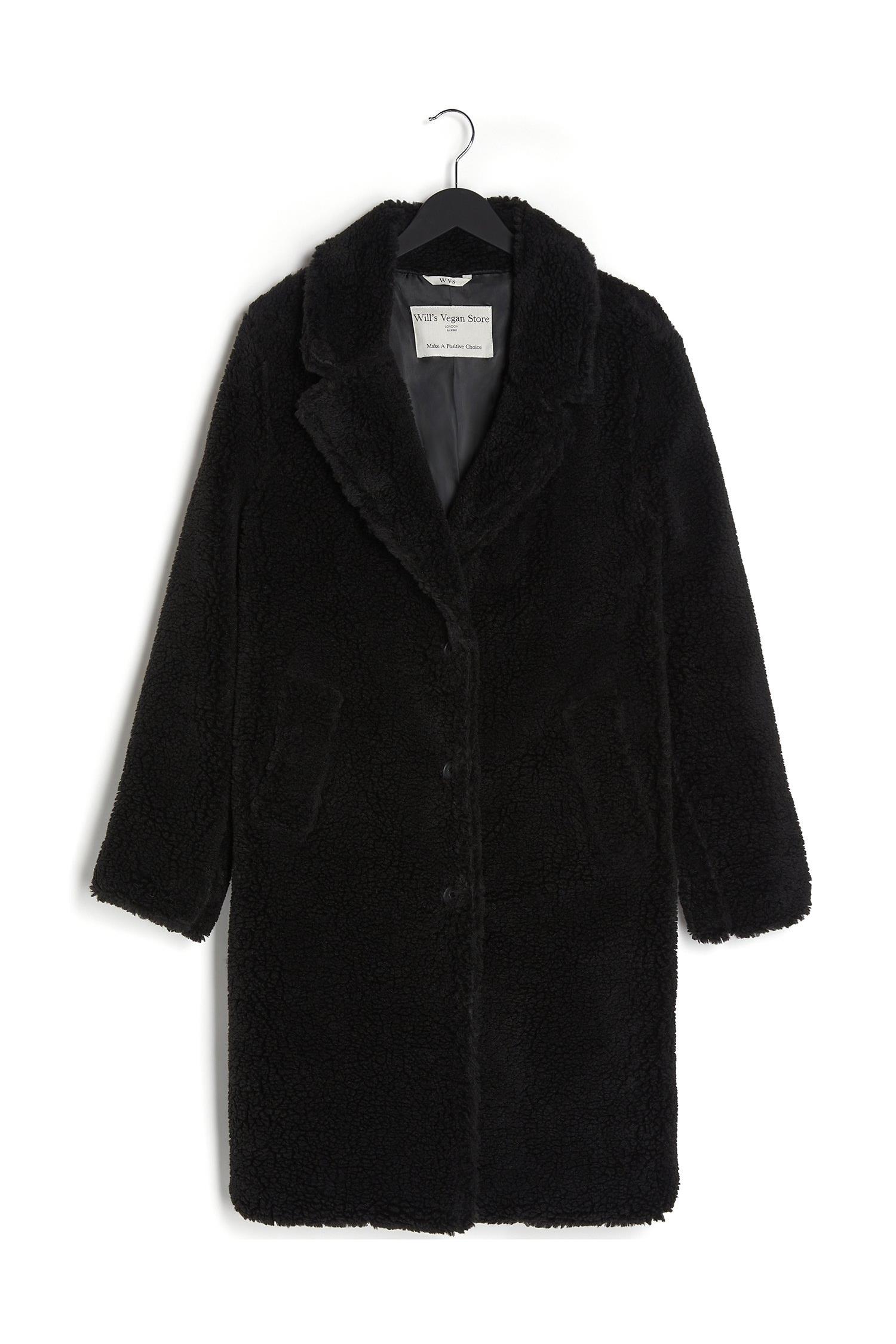 Will's Vegan Store Damen vegan Mantel Teddy Schwarz