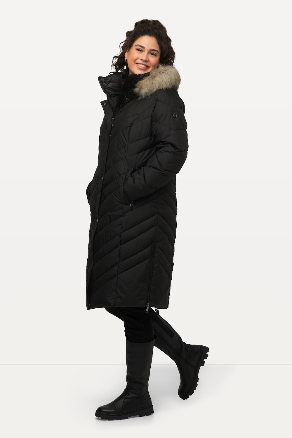 Große Größen Puffer-Mantel, Damen, schwarz, Größe: 42/44, Polyester, Ulla Popken