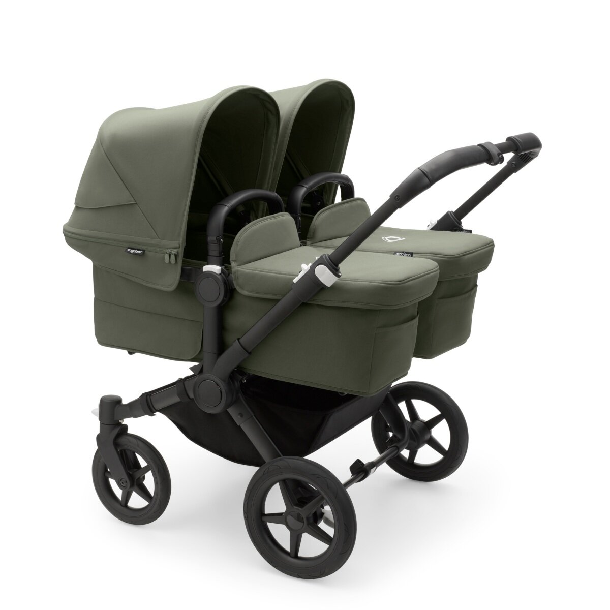 Bugaboo Donkey 5 Twin Zwillingskinderwagen Komplett Schwarz - Waldgrün