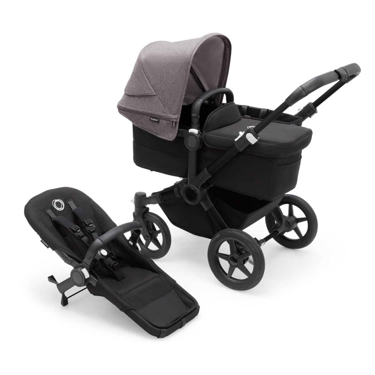 Bugaboo Donkey 5 Mono Mix & Match Kinderwagen Schwarz - Mitternachtsschwarz Grau Meliert