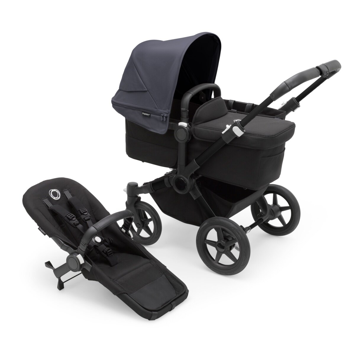Bugaboo Donkey 5 Mono Mix & Match Kinderwagen Schwarz - Mitternachtsschwarz Sturmblau
