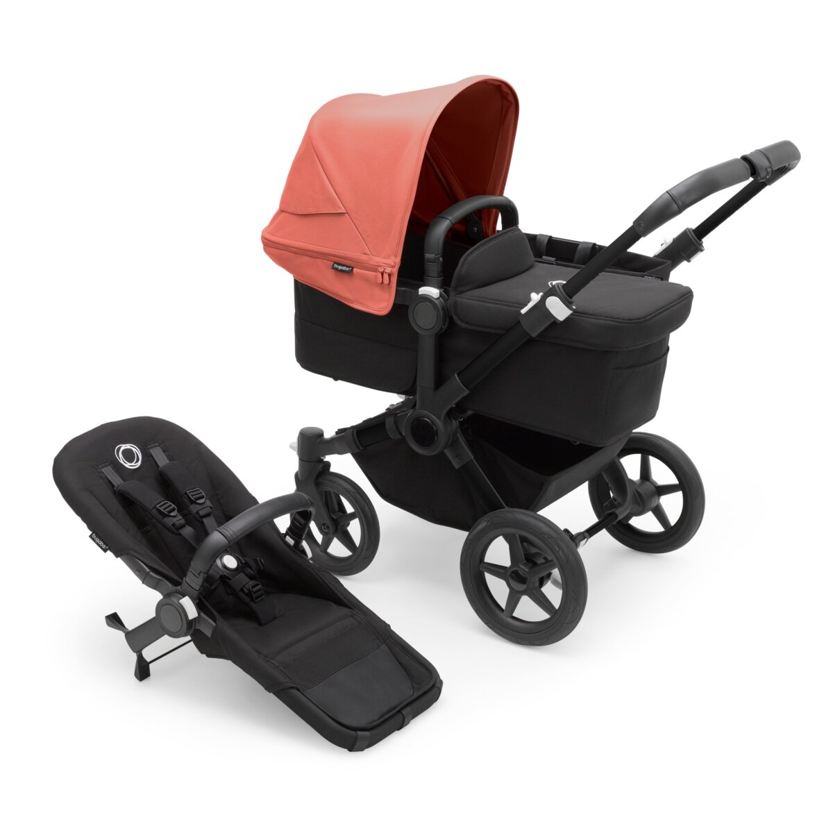 Bugaboo Donkey 5 Mono Mix & Match Kinderwagen Schwarz - Mitternachtsschwarz Morgenrot