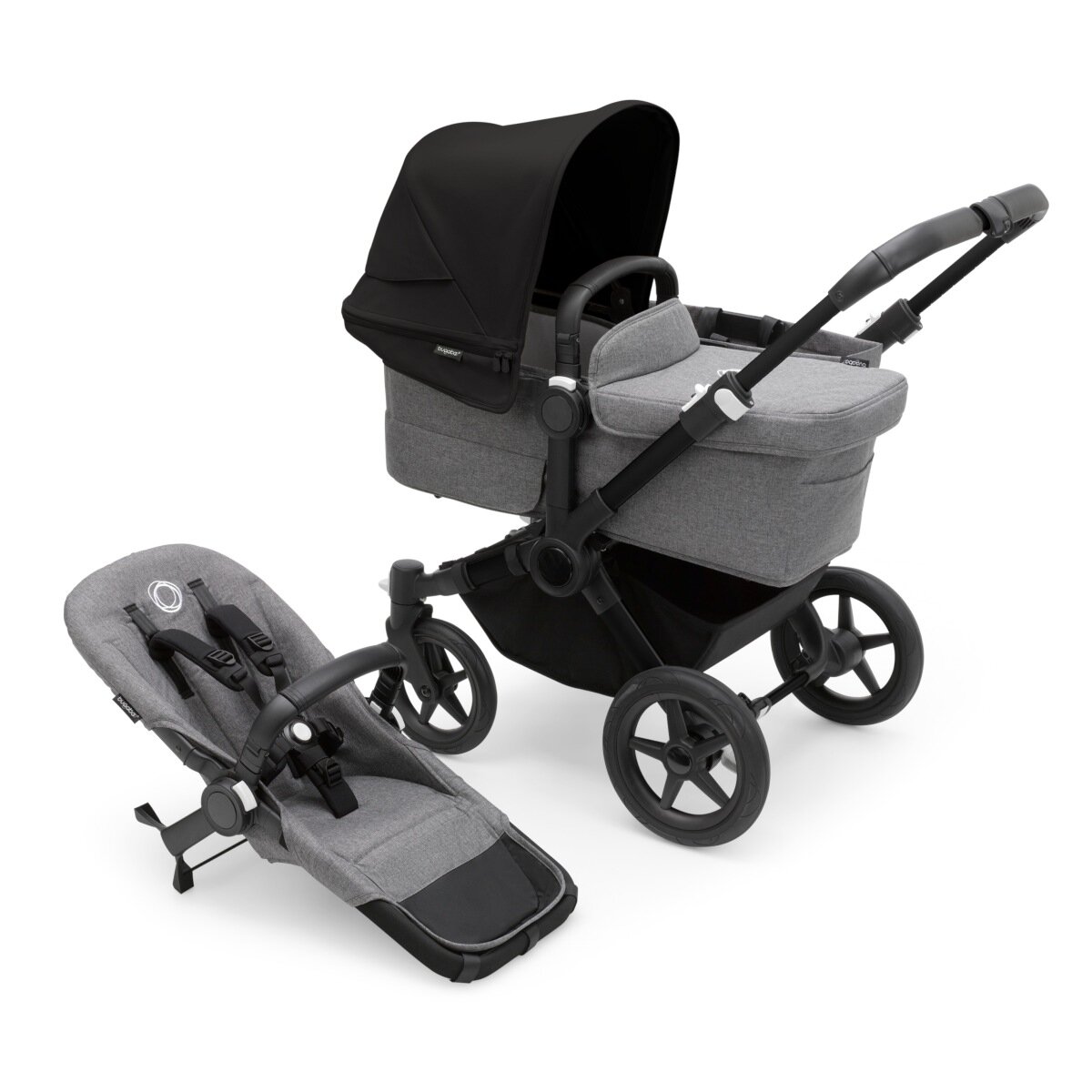 Bugaboo Donkey 5 Mono Mix & Match Kinderwagen Schwarz - Grau Meliert Mitternachtsschwarz