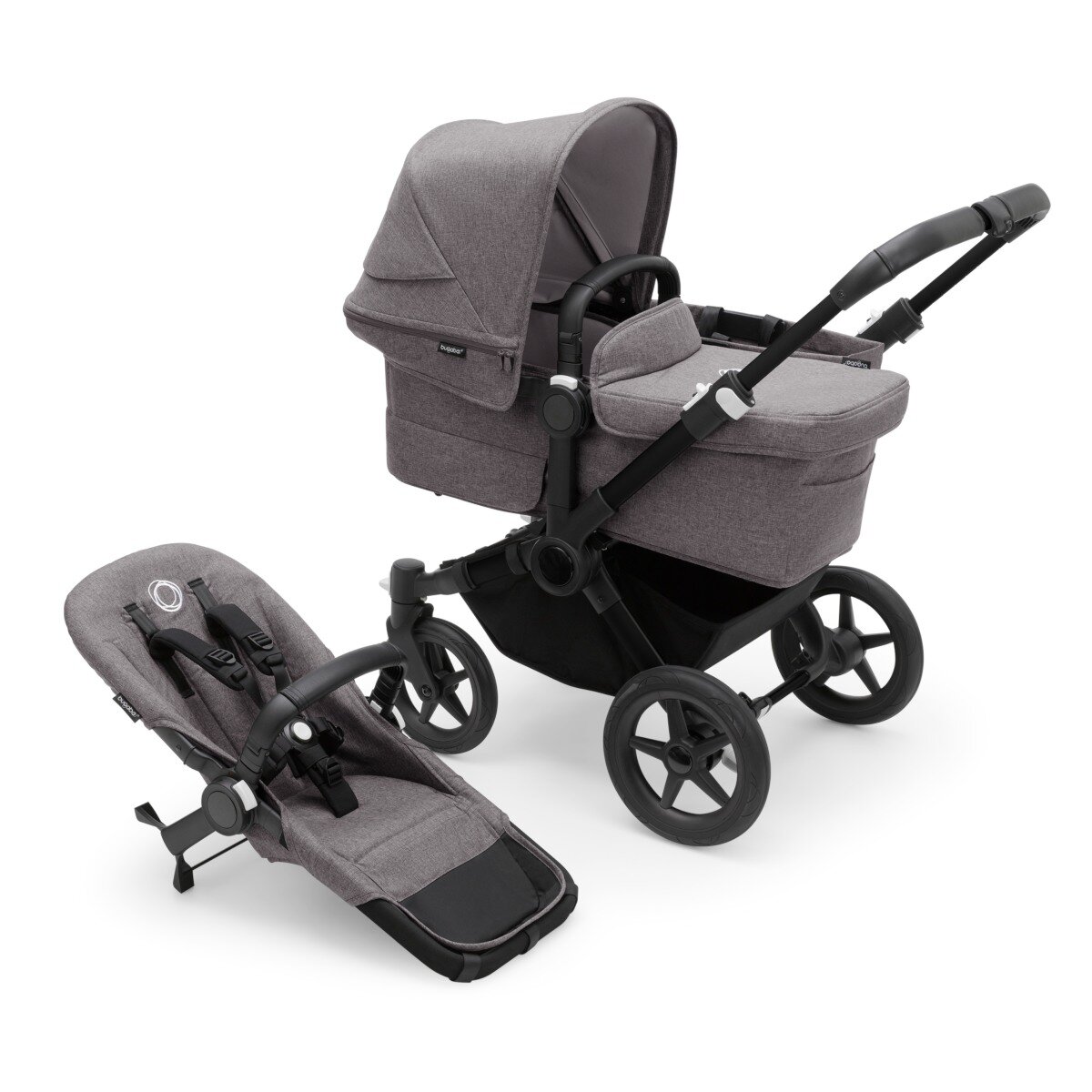 Bugaboo Donkey 5 Mono Mix & Match Kinderwagen Schwarz - Grau Meliert Grau Meliert