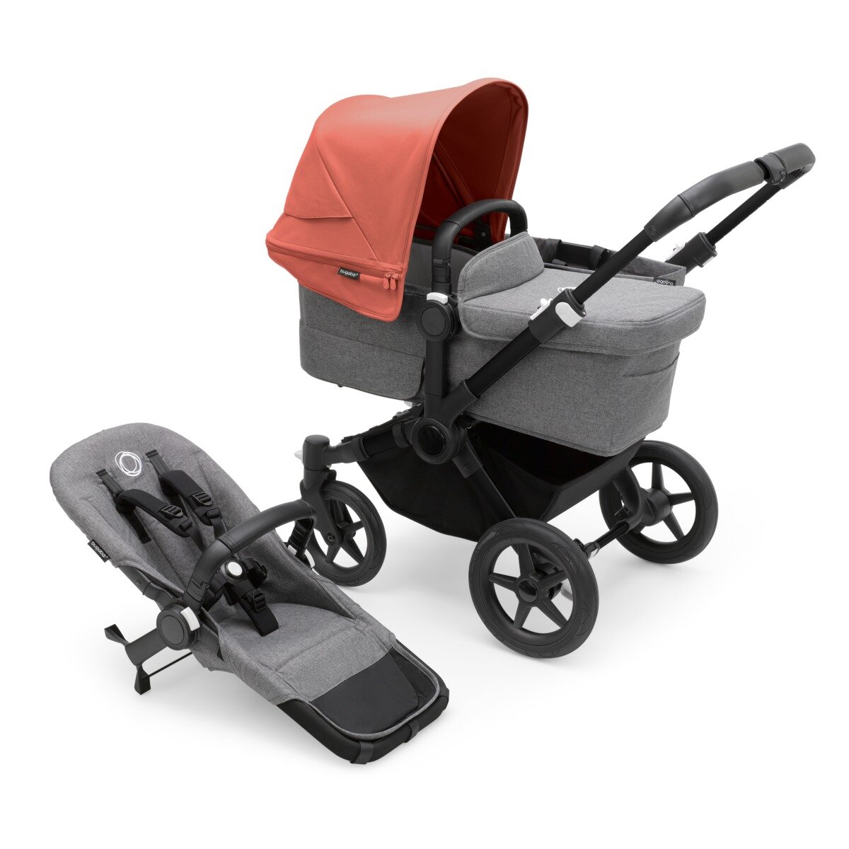 Bugaboo Donkey 5 Mono Mix & Match Kinderwagen Schwarz - Grau Meliert Morgenrot