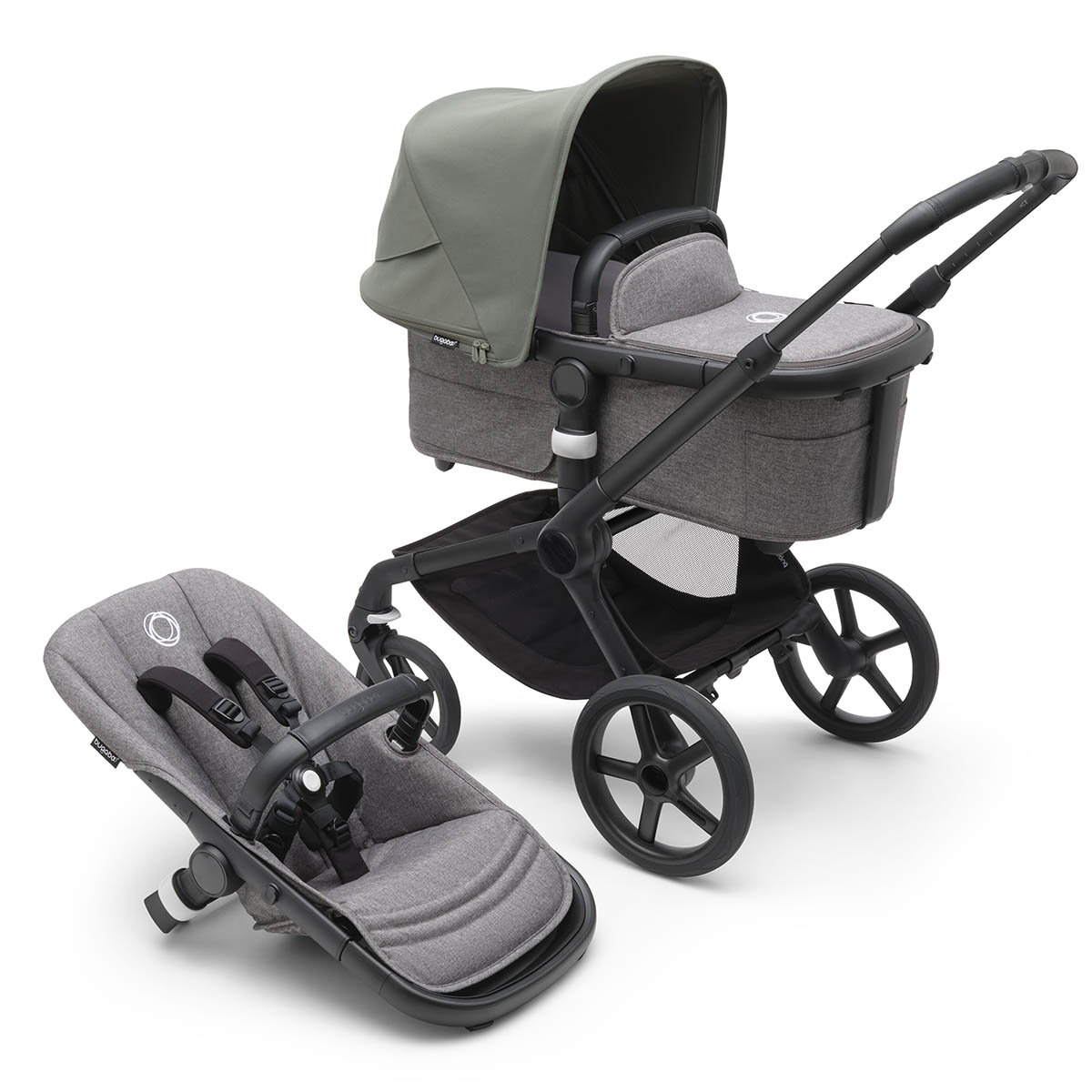 Bugaboo Kinderwagen Fox 5 Schwarz - Grau Meliert Forest Green