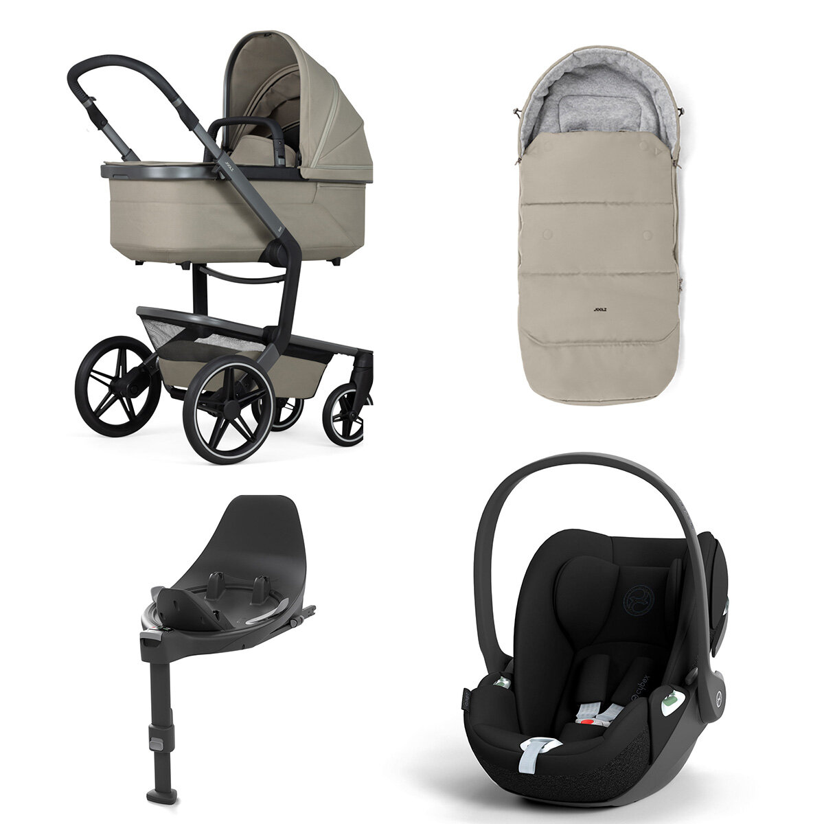 Joolz Day 5 Kinderwagen Set 4 in 1 inkl. Fußsack, Cybex Base T und Cybex Cloud T i-Size Plus Babyschale Sage Green Cloud T i-Size Sepia Black