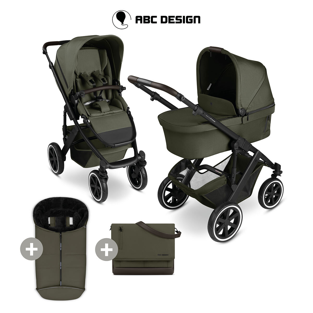 ABC Design Kombi-Kinderwagen Salsa 5 Air + Gratis Wickeltasche Urban + Gratis Winterfußsack Avocado
