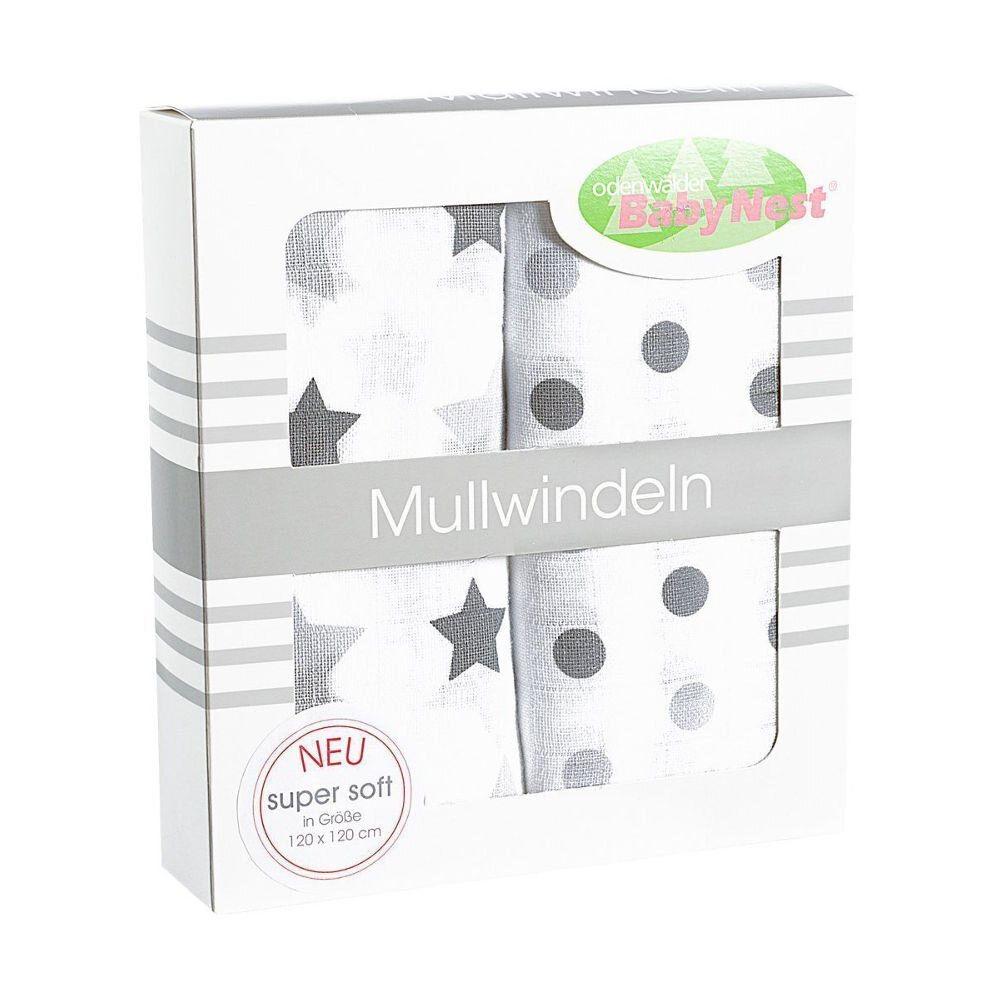Odenwälder 10085-120 Doppelmull Windeln 2er Box Sterne/Tupfen silber