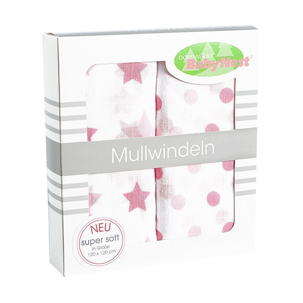 Odenwälder 10085-300 Doppelmull Windeln 2er Box Sterne/Tupfen rose